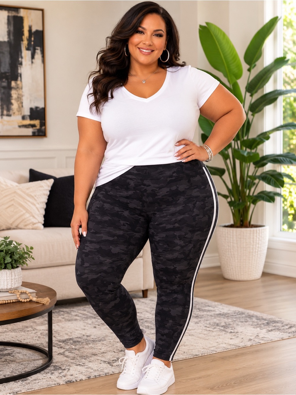 Avenue Black Camo Side-Stripe Leggings Size 28